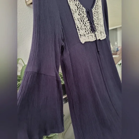 Agenda Floral Embroidered Boho Blue Tunic Blouse Top - Picture 4 of 9